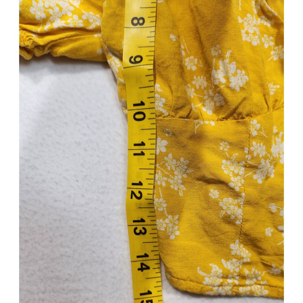 Forever 21 Crop Top Small Yellow Floral Puff Sleeve Milkmaid Cottage Linen Blend - Picture 10 of 10